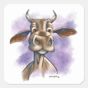 Pegatina Cuadrada Dibujo de vaca Brahman