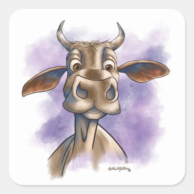 Pegatina Cuadrada Dibujo de vaca Brahman (Anverso)
