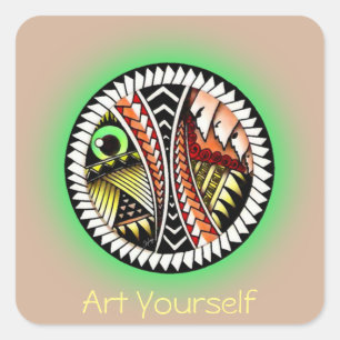 Pegatina Cuadrada Dibujo del tatuaje de la batalla