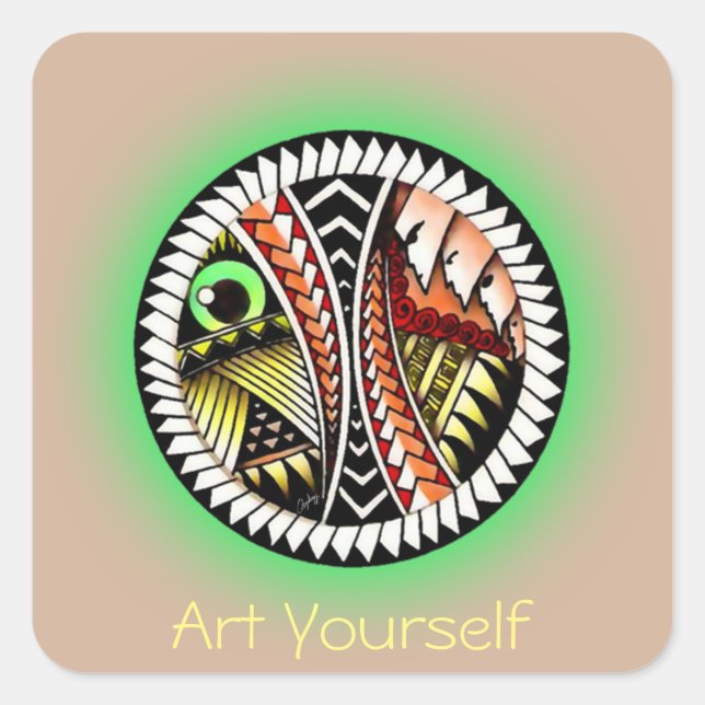 Pegatina Cuadrada Dibujo del tatuaje de la batalla (Anverso)