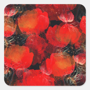 Pegatina Cuadrada Dibujo digital de acuarela de lapachos salvajes