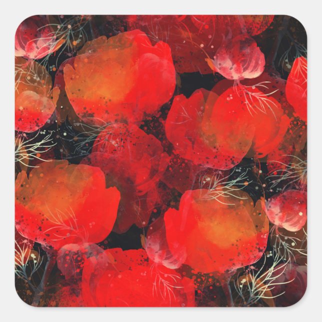 Pegatina Cuadrada Dibujo digital de acuarela de lapachos salvajes (Anverso)