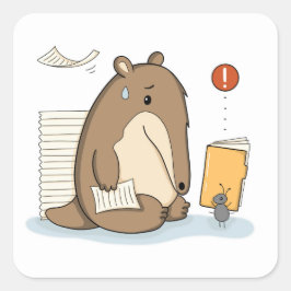 Pegatina Cuadrada Dibujo divertido de oso hormiguero con sobrecarga