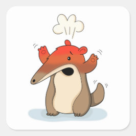 Pegatina Cuadrada Dibujo divertido de oso hormiguero quemado