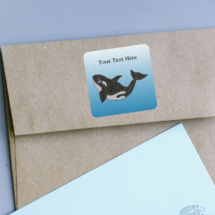 Pegatina Cuadrada Dibujo divertido de una orca tipo ballena azul con