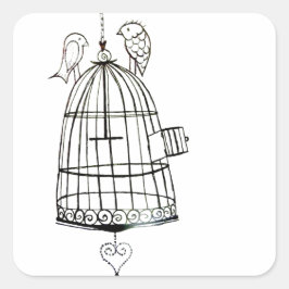 Pegatina Cuadrada dibujo en jaula de aves