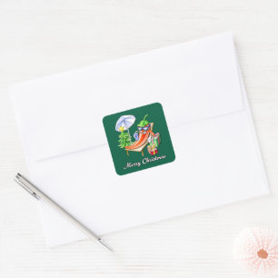 Pegatina Cuadrada Dibujo Juniper Green Merry Christmas Chili