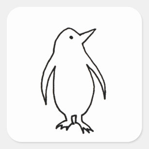 Pegatina Cuadrada Dibujo lineal original del arte del pingüino