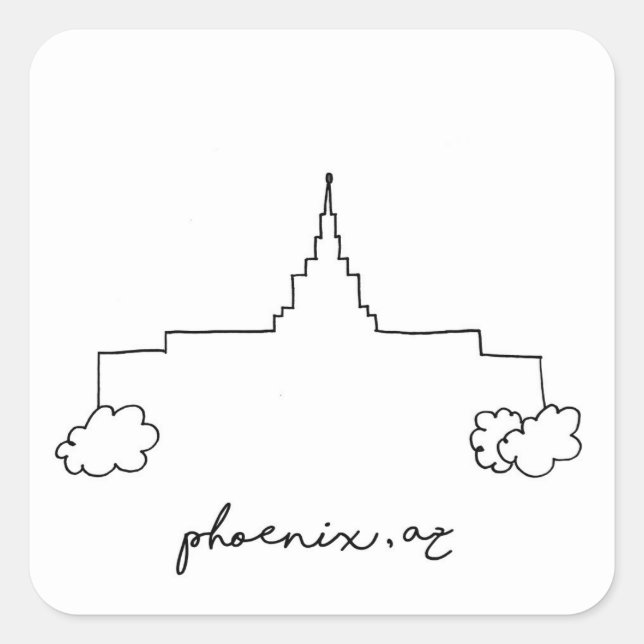 Pegatina Cuadrada dibujo moderno simple del templo de phoenix arizon (Anverso)