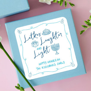 Pegatina Cuadrada Dibujos a mano de latkes de Hanukkah risas luz