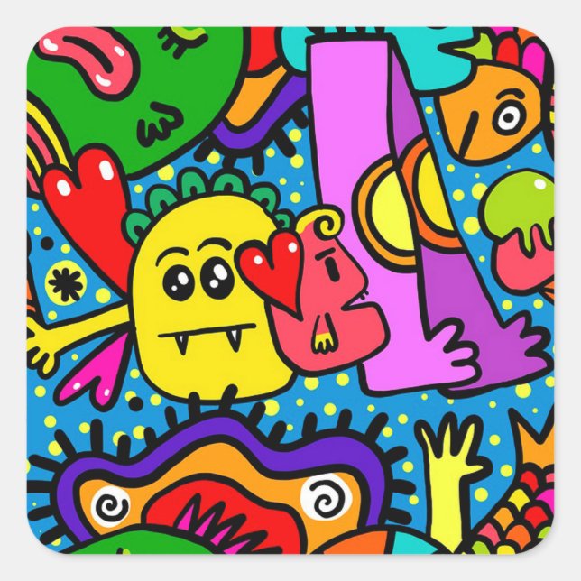 Pegatina Cuadrada Dibujos animados (Anverso)