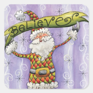 Pegatina Cuadrada Dibujos animados lindos de Navidad, creo en Santa