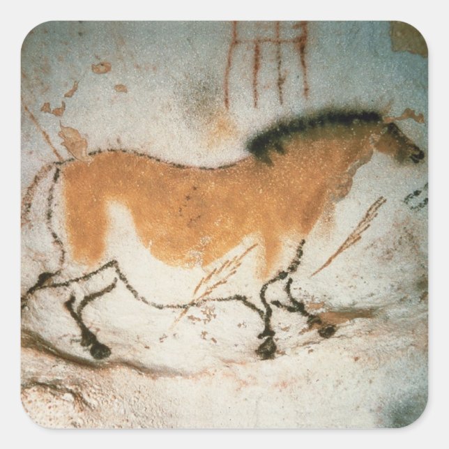 Pegatina Cuadrada Dibujos de cueva Lascaux Prehistórico francés (Anverso)