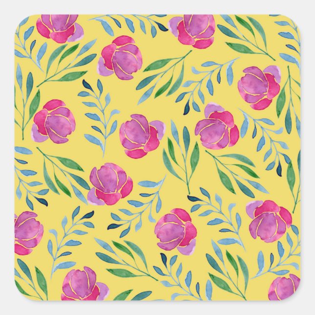 Pegatina Cuadrada Dibujos de flores fáciles (Anverso)
