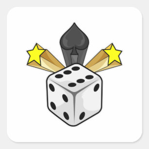 Pegatina Cuadrada Dice en Poker con Espadas y Estrellas