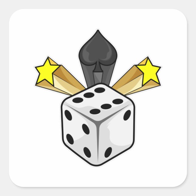 Pegatina Cuadrada Dice en Poker con Espadas y Estrellas (Anverso)