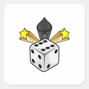 Pegatina Cuadrada Dice en Poker con Espadas y Estrellas