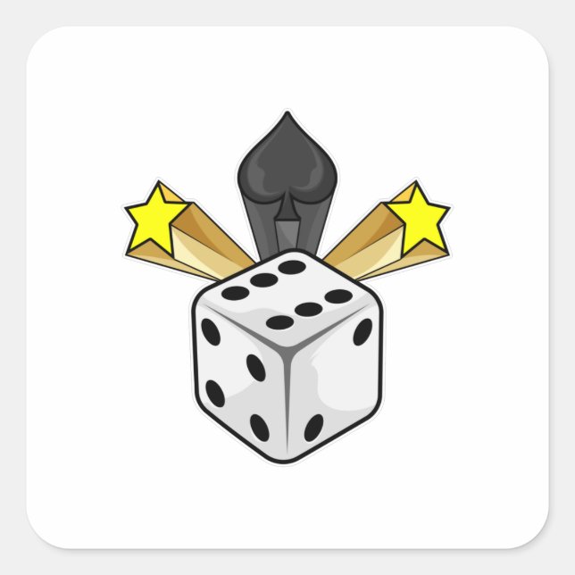 Pegatina Cuadrada Dice en Poker con Espadas y Estrellas (Anverso)
