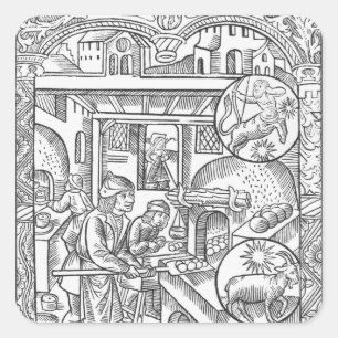 Pegatina Cuadrada Diciembre, desde el "Almanach des Bergers", 1491