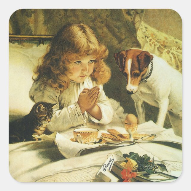 Pegatina Cuadrada Diciendo nuestras oraciones, Suspender Charles Bur (Anverso)