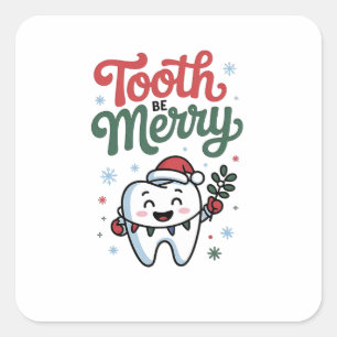 Pegatina Cuadrada Diente sea alegre dentista odontología Navidad Xma