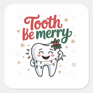 Pegatina Cuadrada Diente Sean Merry Funny Dental Dentist Navidades