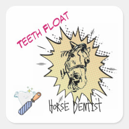 Pegatina Cuadrada dientes flotar estilo cómico de caballo