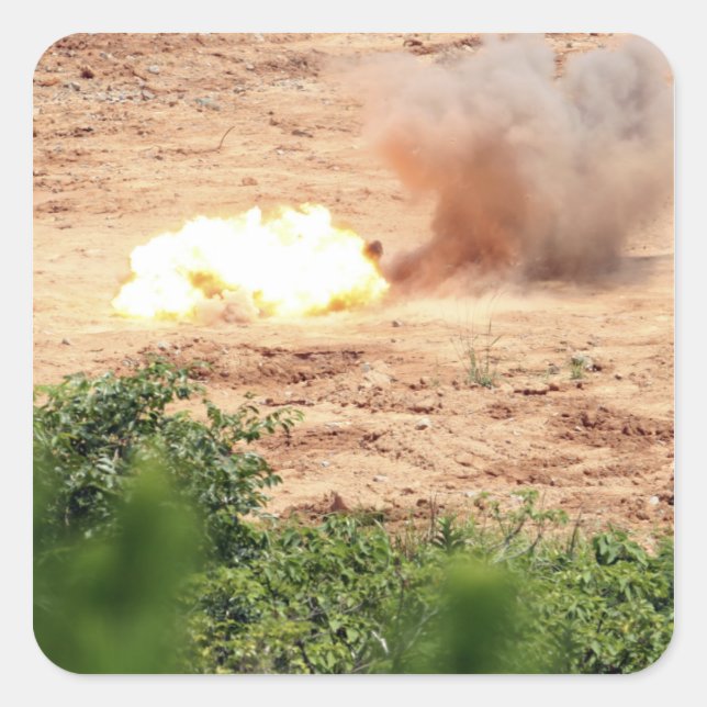 Pegatina Cuadrada Diez bloques de medio kilo de TNT (Anverso)