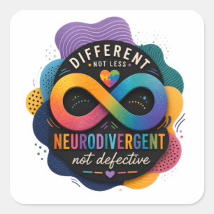 Pegatina Cuadrada Diferente No Menos, Neurodivergente No Defectuoso