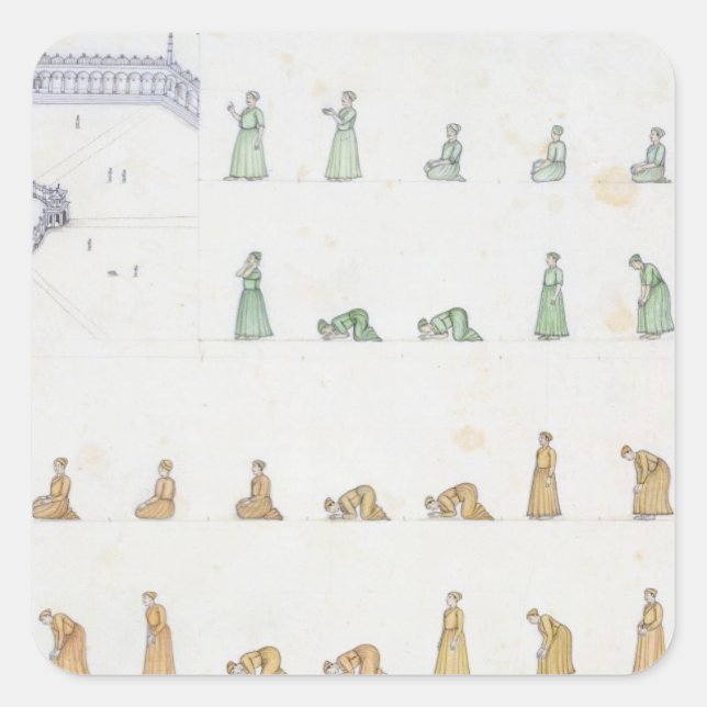 Pegatina Cuadrada Diferentes posiciones del cuerpo durante la oració (Anverso)