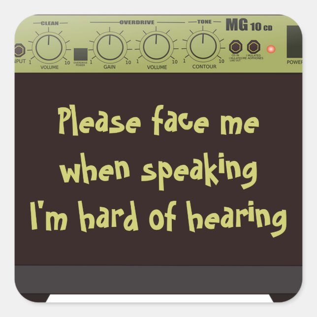 Pegatina Cuadrada Difícil de escuchar a los Pegatinas de Amp (Anverso)
