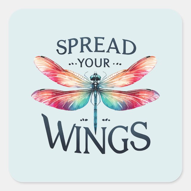 Pegatina Cuadrada Difunde tus alas - Dragonfly artístico (Anverso)