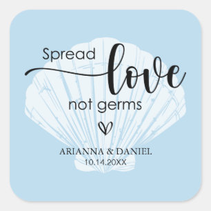 Pegatina Cuadrada Difundir amor no gérmenes Boda mano sanitizer