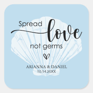 Pegatina Cuadrada Difundir amor no gérmenes Boda mano sanitizer