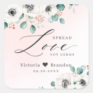Pegatina Cuadrada Difundir amor un favor de boda floral y ruidoso 