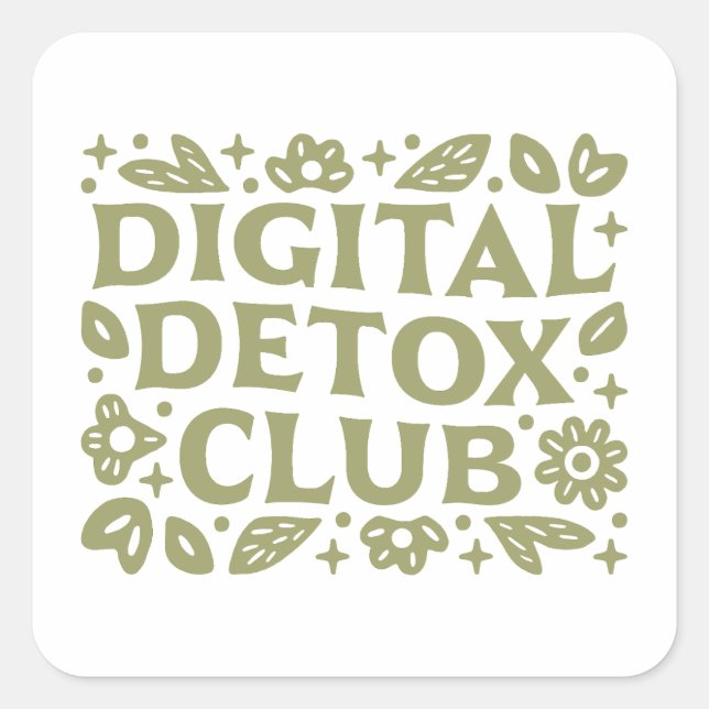 Pegatina Cuadrada Digital detox club wellness girl retreat floral (Anverso)