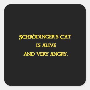 Pegatina Cuadrada Dilema Cuántico Divertido - El Gato de Schrödinger