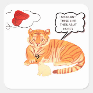 Pegatina Cuadrada Dilema divertida de tigre y conejito - Cómic de an