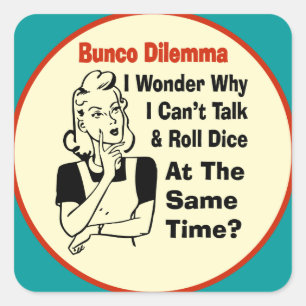 Pegatina Cuadrada Dilema gracioso de Bunco con mujer retro
