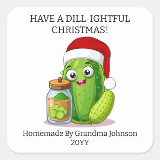 Pegatina Cuadrada Dill‑ightful Christmas Pickling Jar