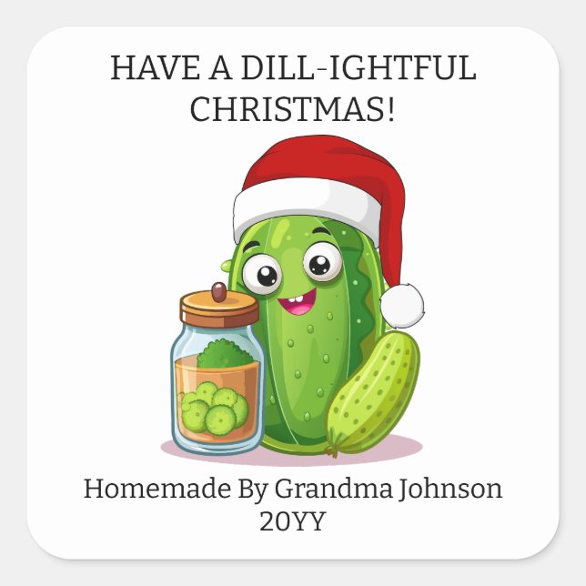 Pegatina Cuadrada Dill‑ightful Christmas Pickling Jar (Anverso)