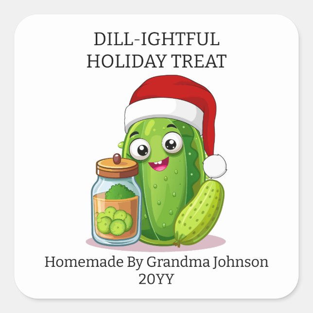 Pegatina Cuadrada Dill‑ightful Holiday Pickling Jar (Anverso)