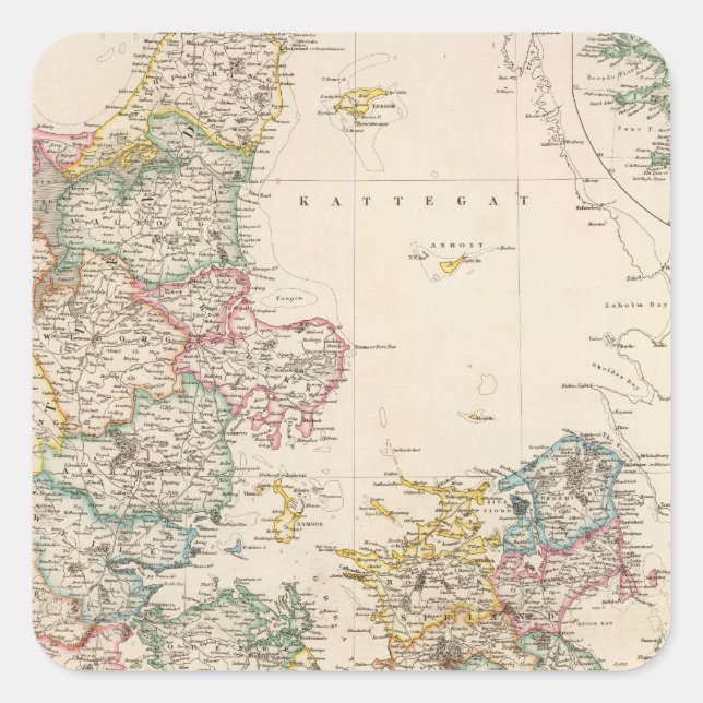 Pegatina Cuadrada Dinamarca con mapa de entrada de Islandia (Anverso)