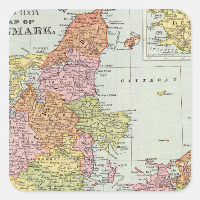 Pegatina Cuadrada Dinamarca e Islandia (Anverso)