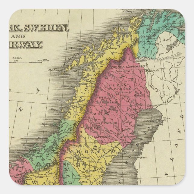 Pegatina Cuadrada Dinamarca, Suecia Y Noruega (Anverso)
