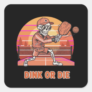 Pegatina Cuadrada Dink divertido o esqueleto de pickleball que muere
