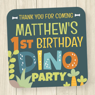 Pegatina Cuadrada Dino Dino Dinosaurio moderno: Aniversario de la ni