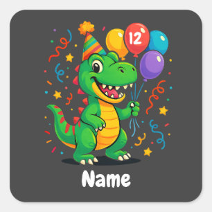 Pegatina Cuadrada Dino Kids de cumpleaños personalizados
