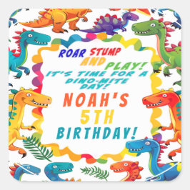 Pegatina Cuadrada Dino-Mite con tema de dinosaurio divertido