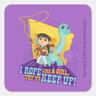 Pegatina Cuadrada Dino Ranch   Min. y Clover